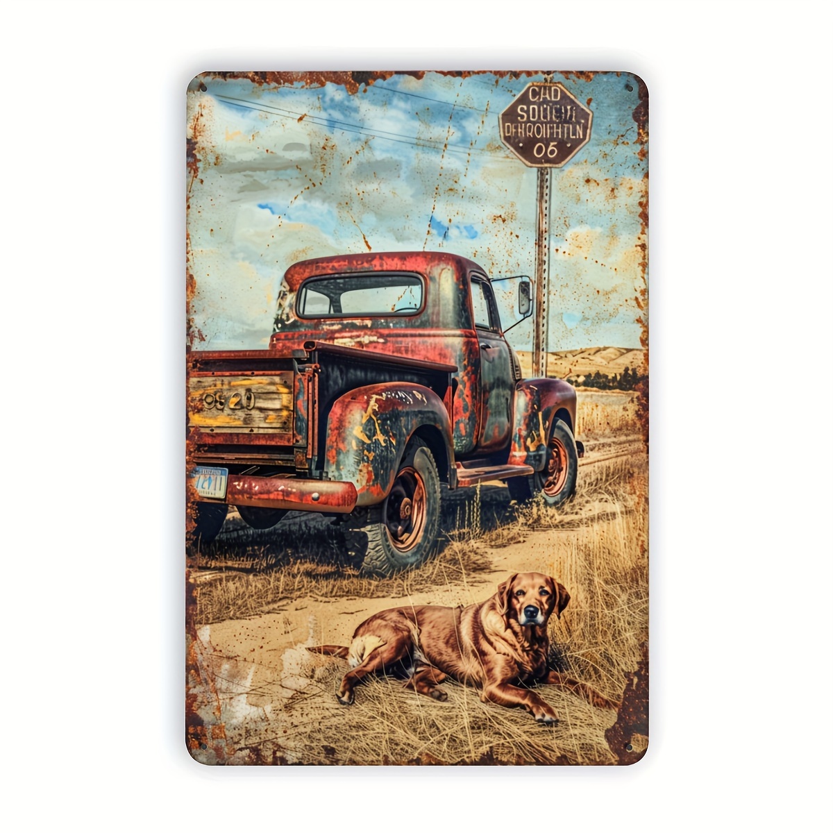 Home Bar And Restaurant - Vintage Truck and Dog Metal Tin