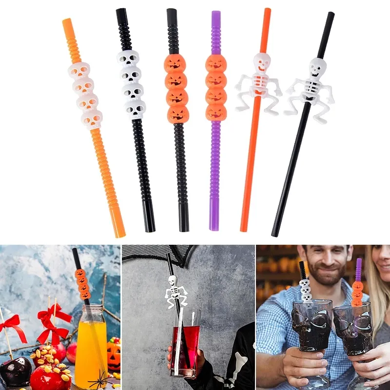Home Bar Supplies - 24pcs Halloween Skull Pumpkin Plastic Straws