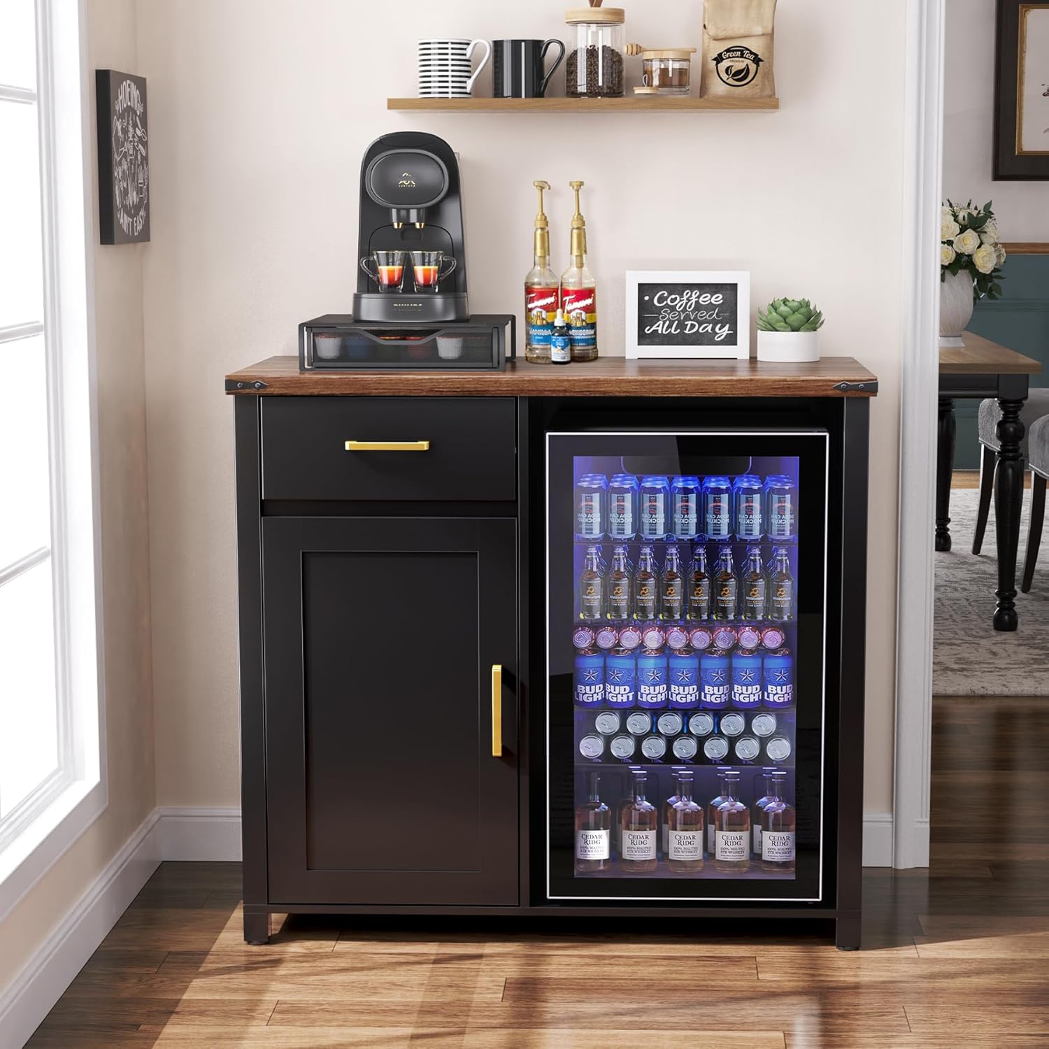 Coffee Bar Cabinet with Mini F - đánh giá và giá Home Bar And Fridge