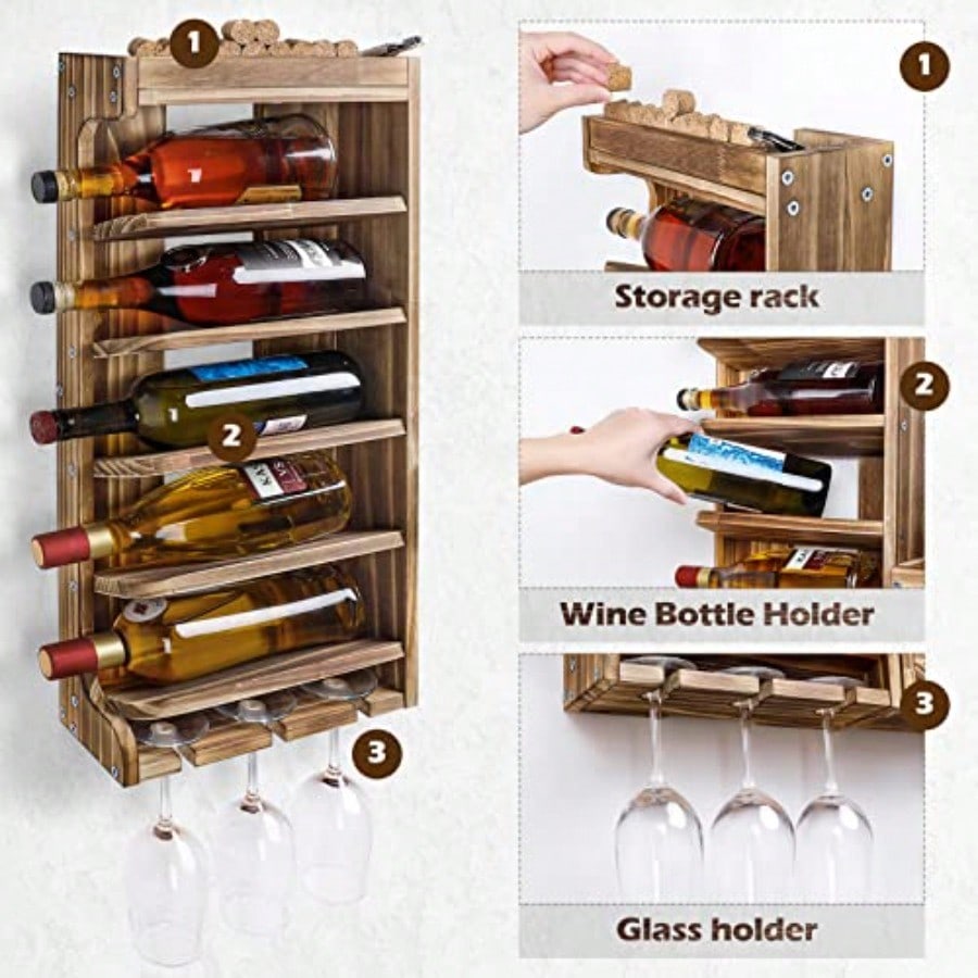 Wine Rack Wall Mounted WoodAlc - đánh giá và giá Home Bar Shelves