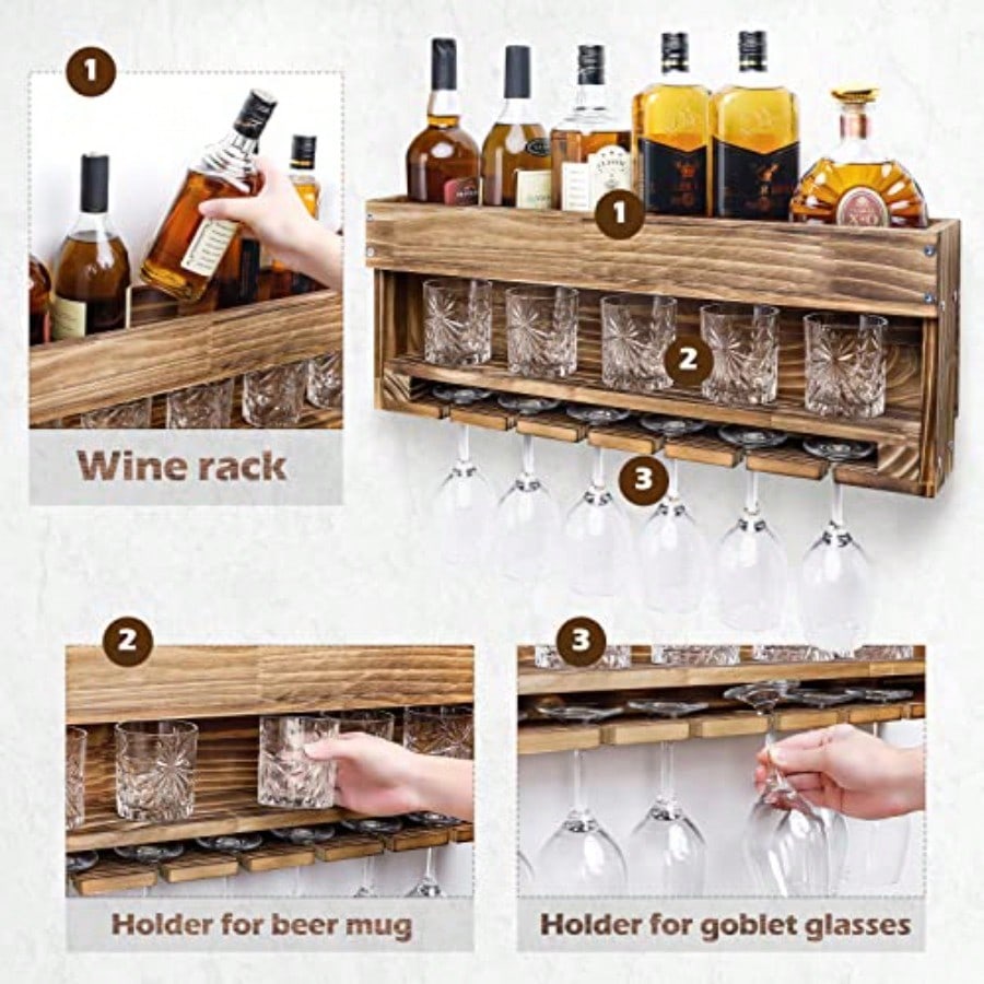 Wine Rack Wall Mounted WoodAlc - đánh giá và giá Home Bar Shelves