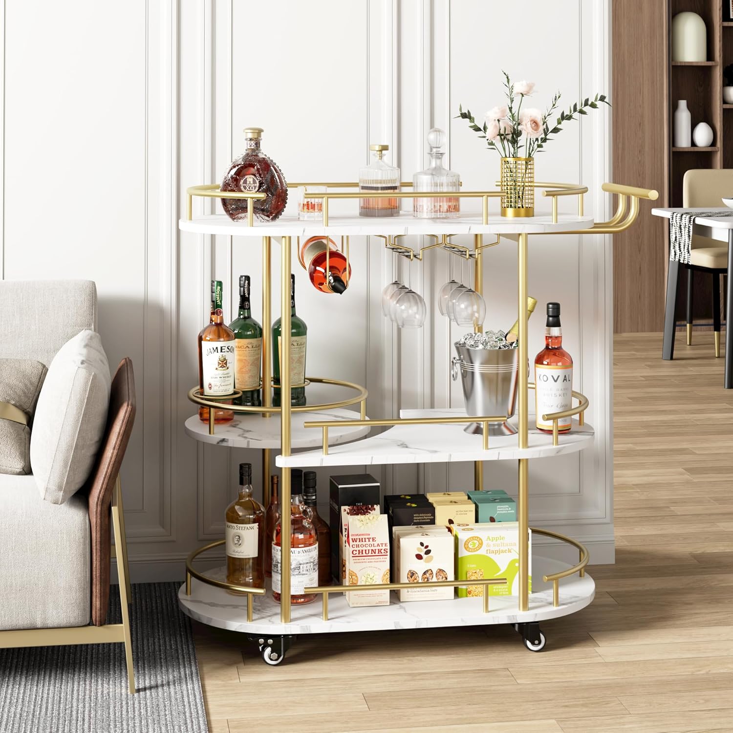 Gold Bar Carts with 4-Tiers St - đánh giá và giá Bar Cart Gold