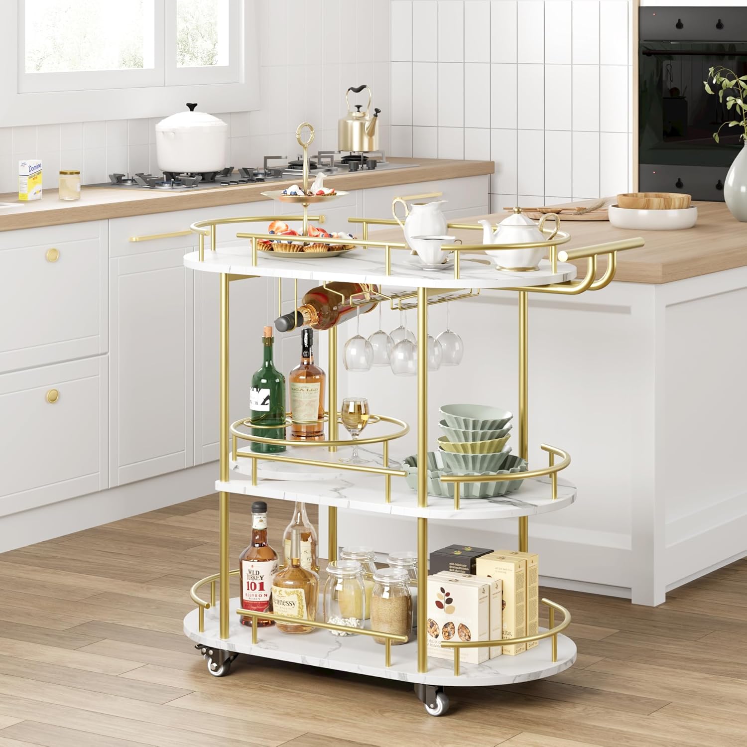 Gold Bar Carts with 4-Tiers St - đánh giá và giá Bar Cart Gold
