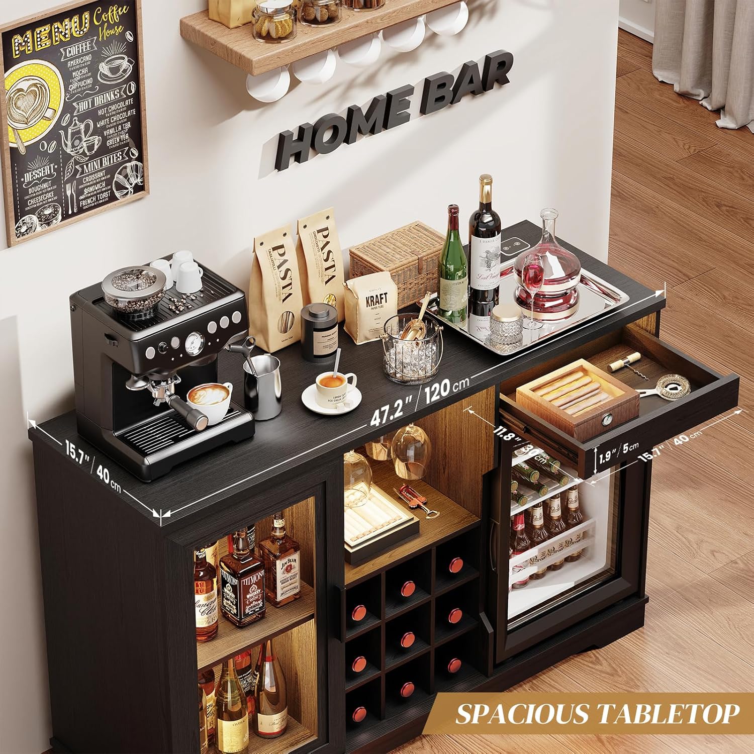 Coffee Bar Cabinet with Fridge - đánh giá và giá Home Bar And Fridge