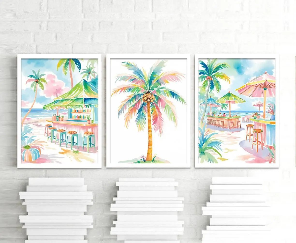 Boho Tropical Watercolor Wall  - đánh giá và giá Home Bar Set