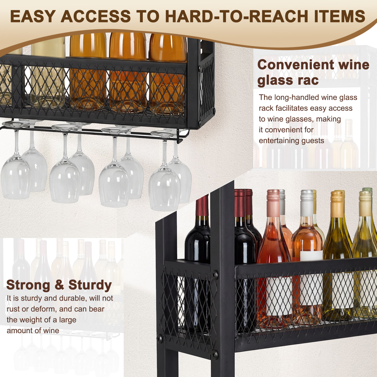 39in 3-Tiers Wall-Mounted Wine - đánh giá và giá Home Bar Shelves