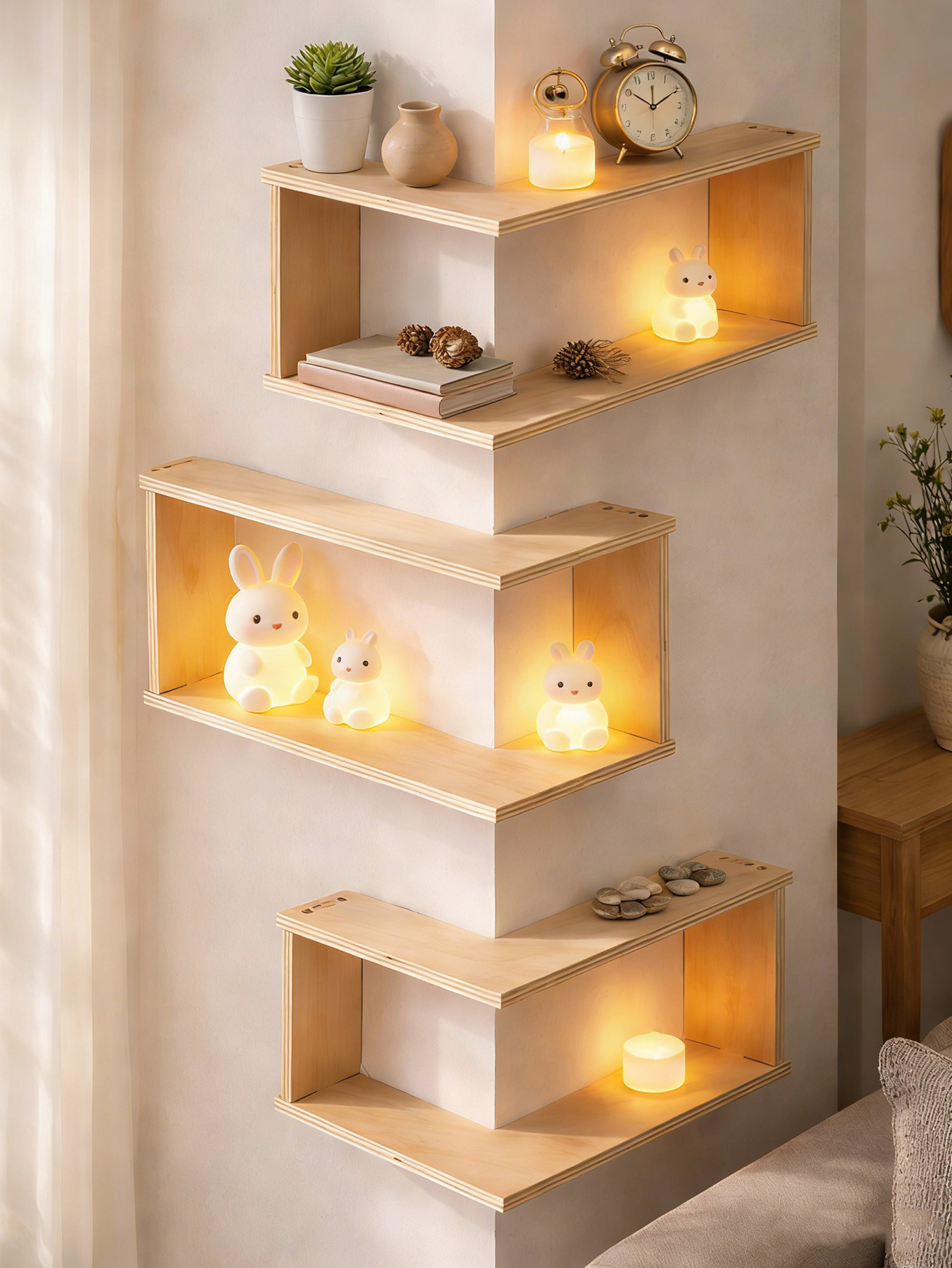 Corner Floating Wooden Shelves - đánh giá và giá Home Bar Shelves