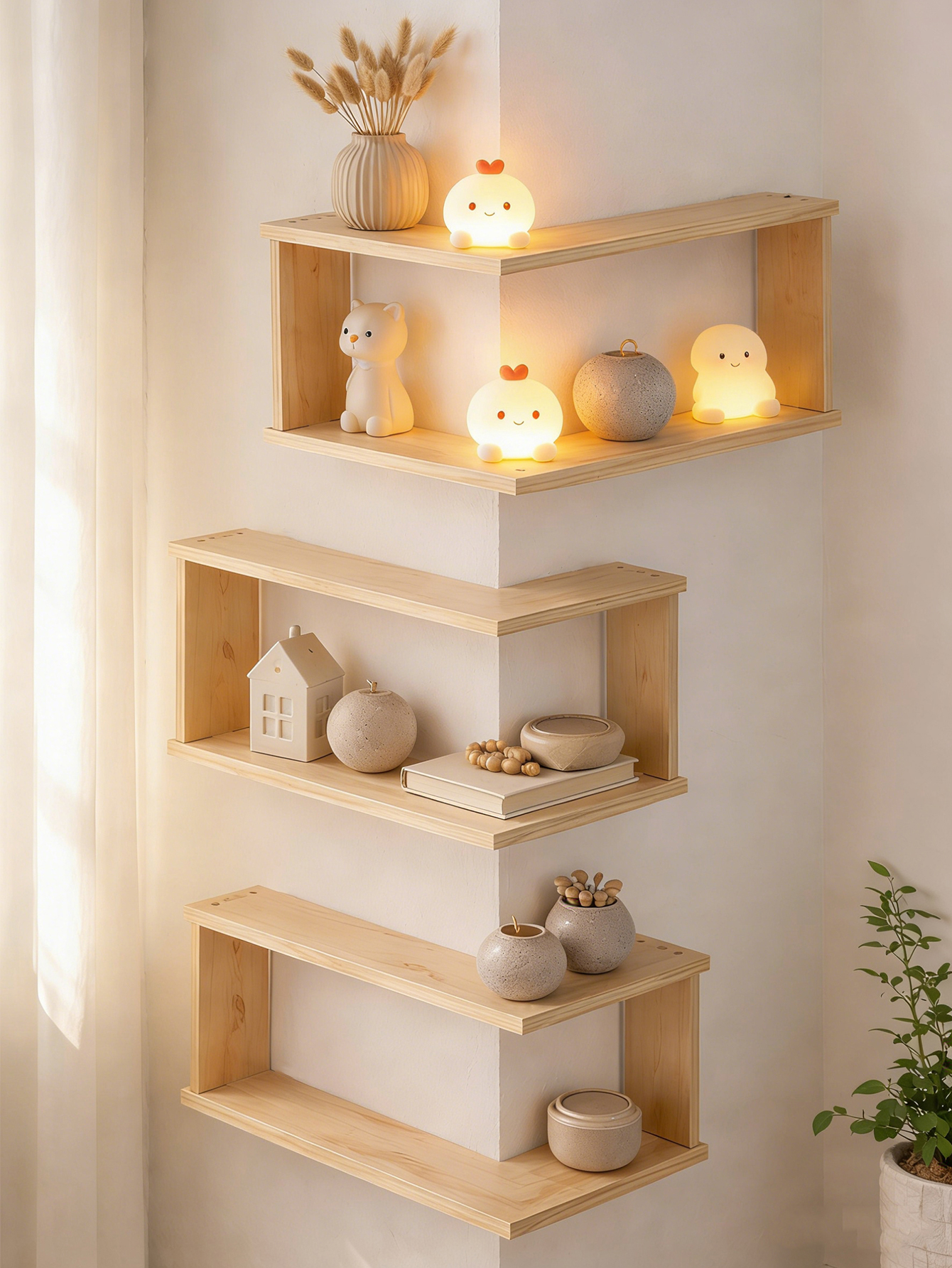 Corner Floating Wooden Shelves - đánh giá và giá Home Bar Shelves