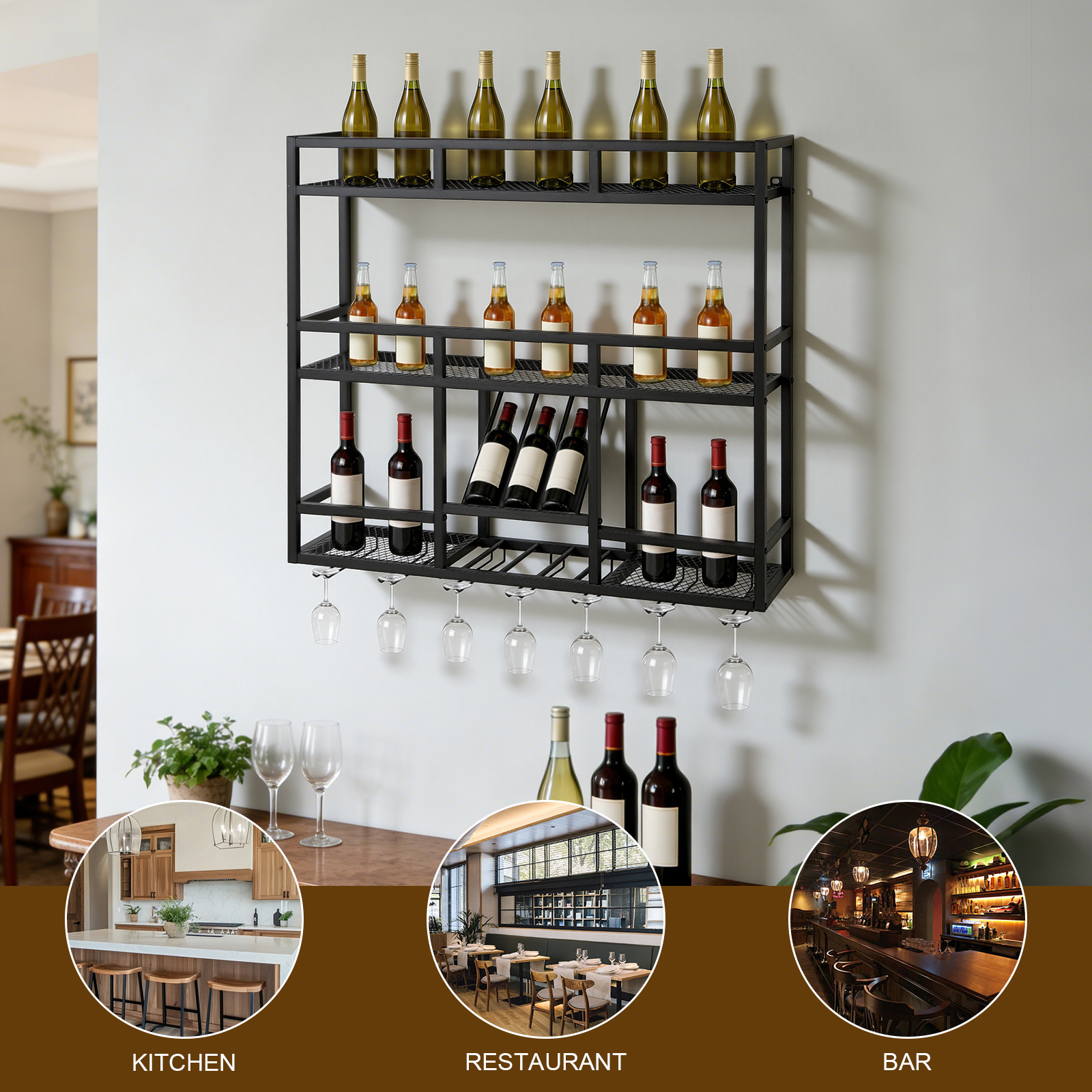 3 Tiers Wall Mounted Wine Rack - đánh giá và giá Home Bar Shelves