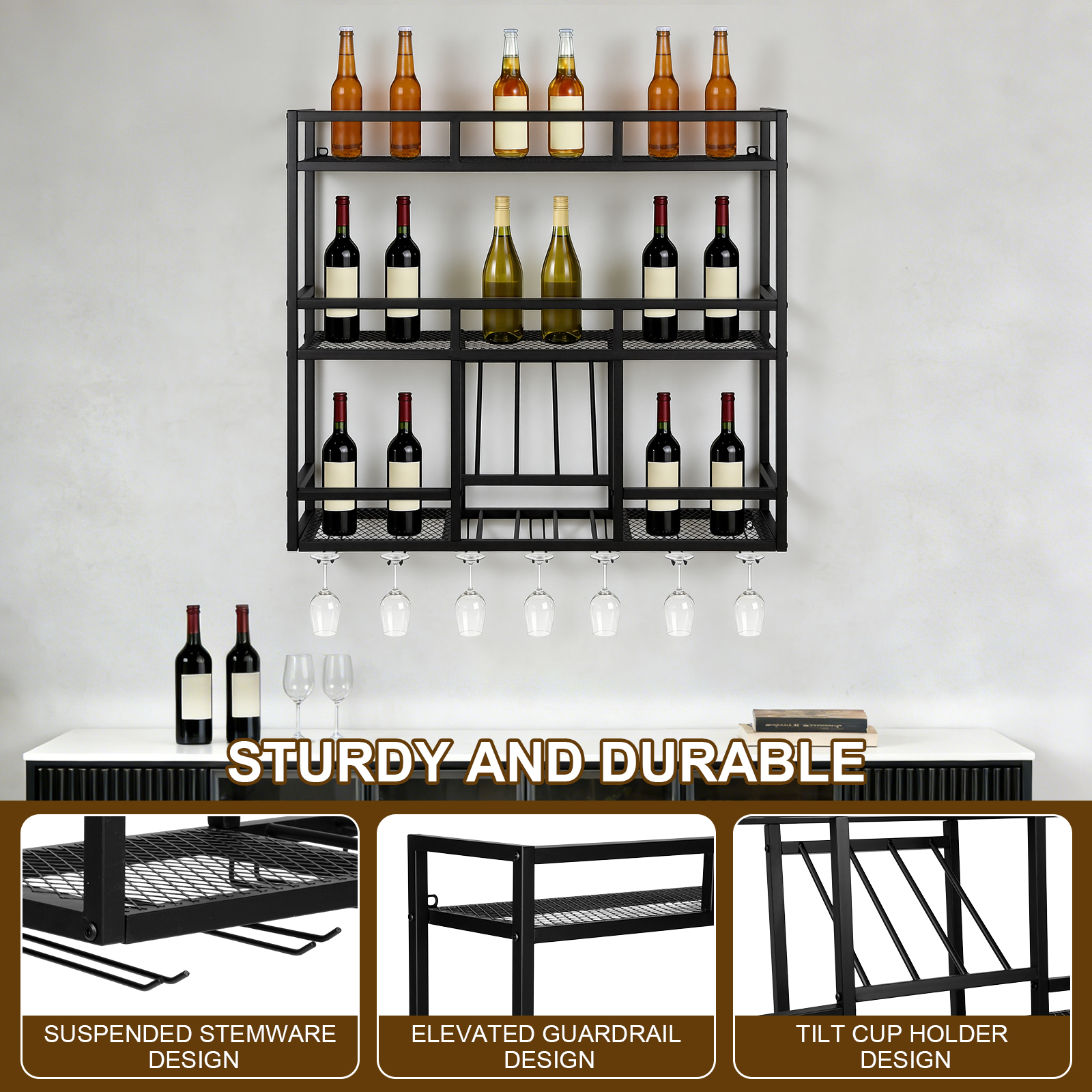 3 Tiers Wall Mounted Wine Rack - đánh giá và giá Home Bar Shelves